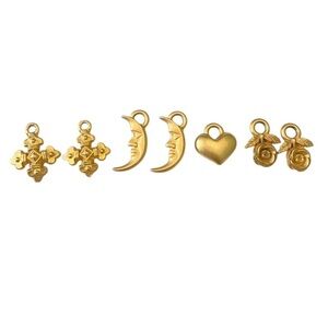 Vintage 1990’s brushed gold-tone set of 6 charms half moon, flower & cross